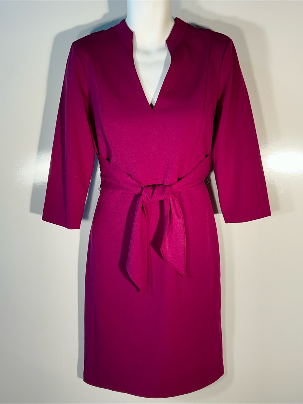 Adrianna Papell SZ14 Magenta Midi Wrap Dress Formal Career Old $ Chic Minimalist